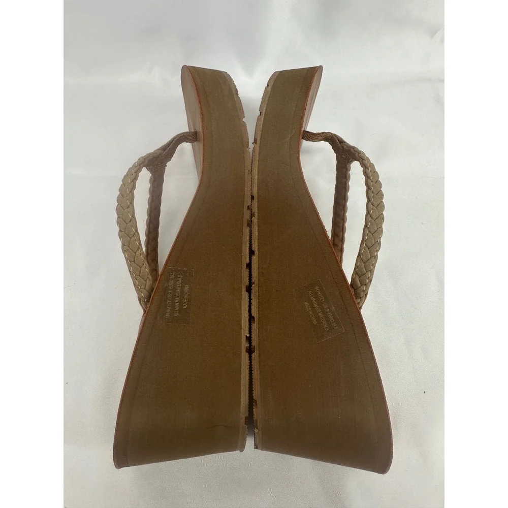 Flojos Hayley Wedge Flip Flops Women 8 Tan Braided Platform Summer Sandals 184